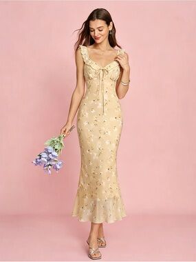 RIHOAS Yellow Floral Tie-Front Dress